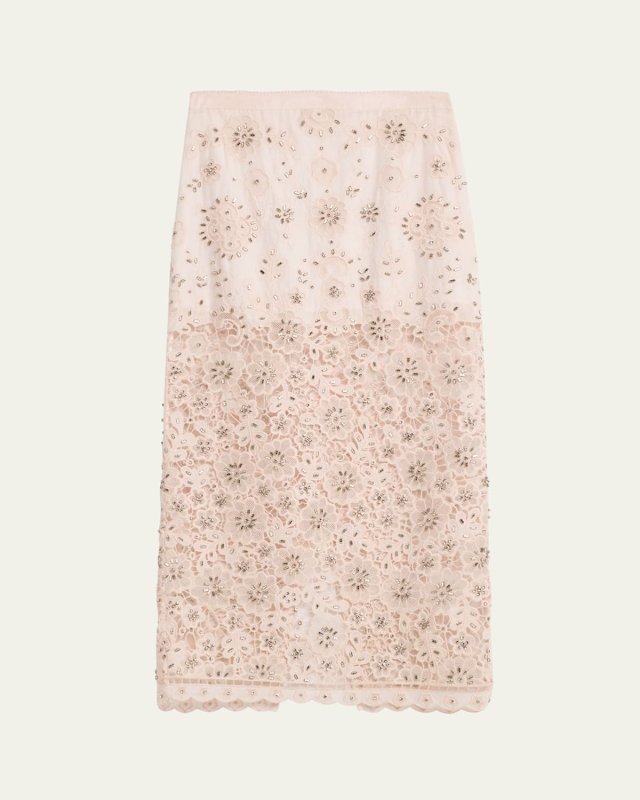 Reeves Embellished Floral Midi Skirt